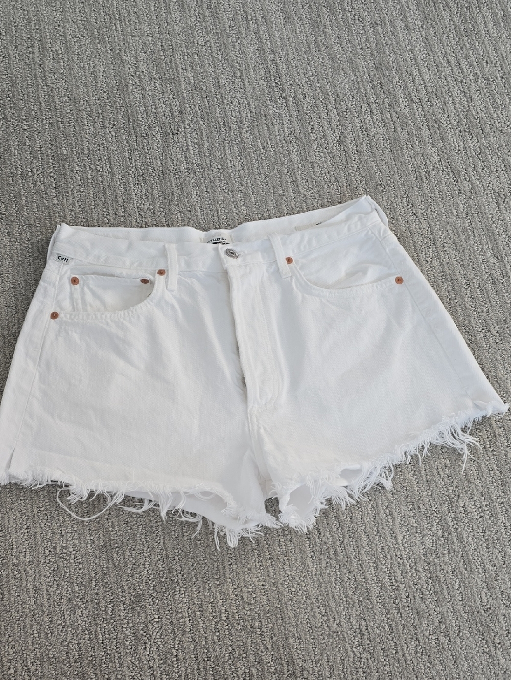 Citizens Of Humanity White Frayed Hem Jean Shorts